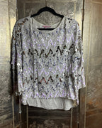 Calypso St. Barth Grey Sequin Boat Neck Top Size M - front view