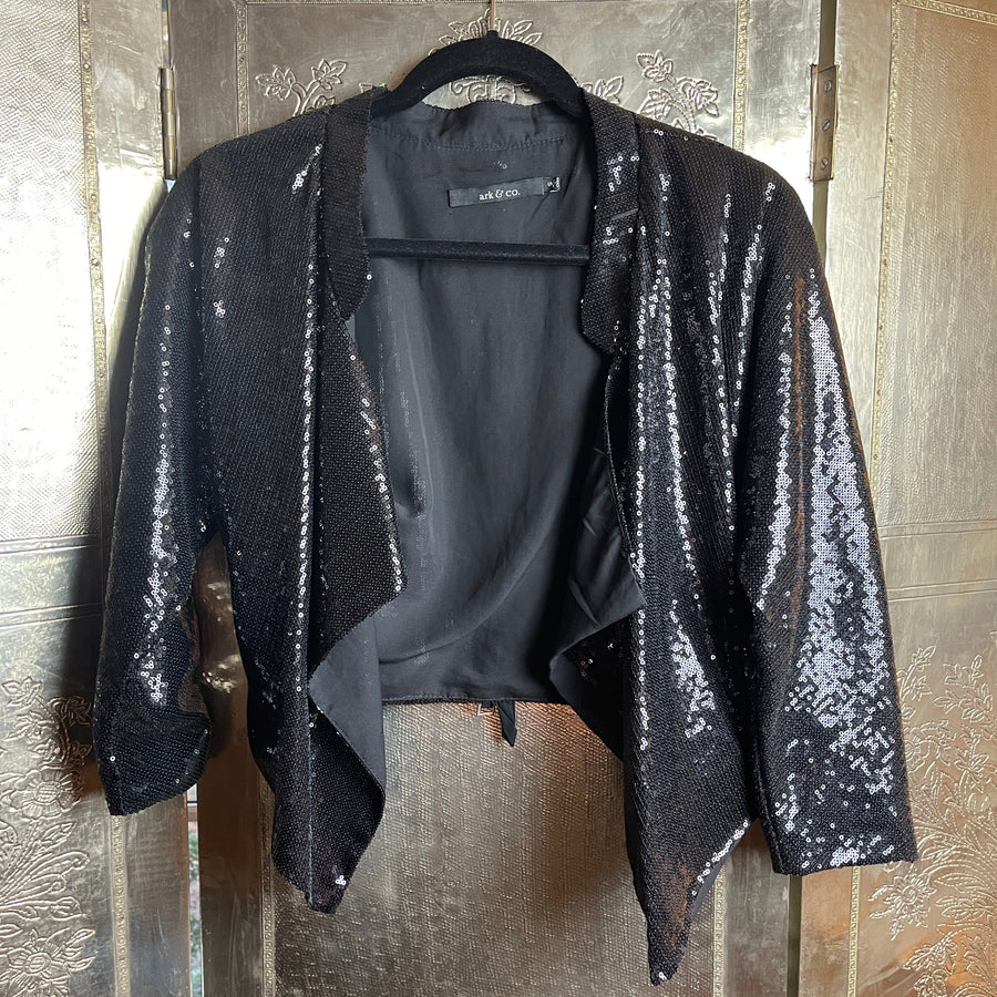 Ark & Co Black Sequin Open-Front Blazer Size S - front view