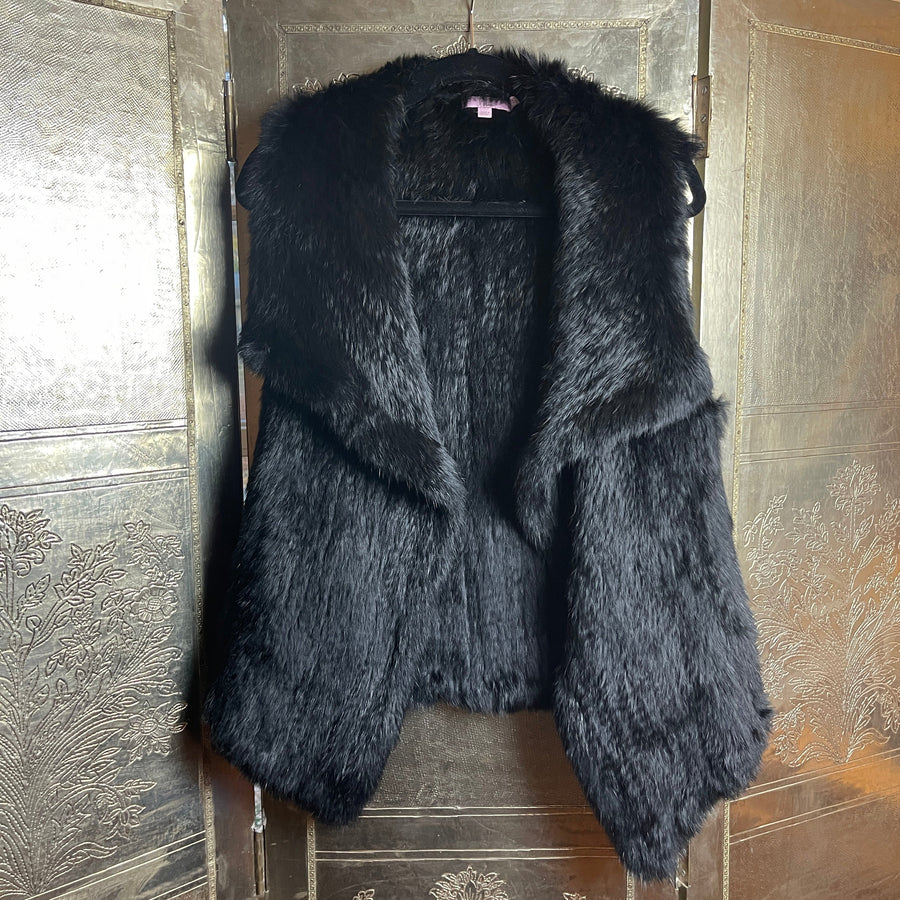 Calypso St. Barth Black Rabbit Fur Vest Size S - front view