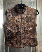 Brown Patterned Sleeveless Zip Vest - front view