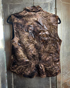 Brown Patterned Sleeveless Zip Vest - back view