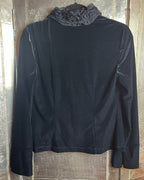 Adrianna Papell Black Velvet Ruffle Neckline Blouse - detail view 6