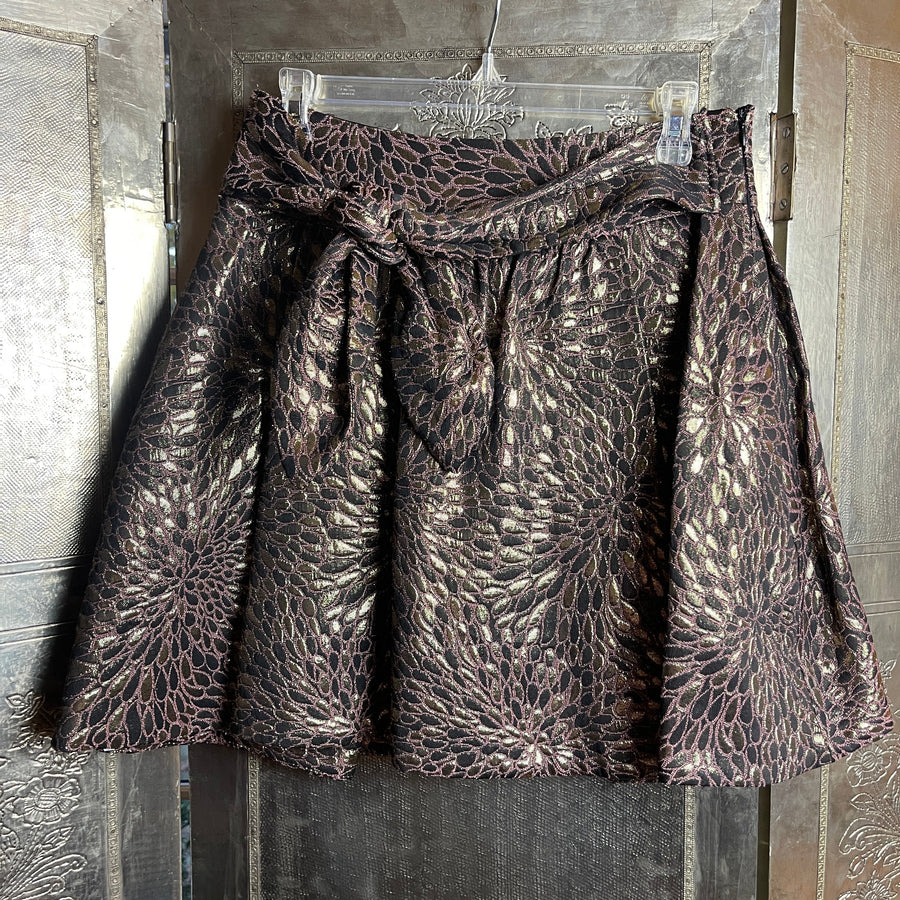 Zara Multicolor Metallic Pleated Tie-Waist Brocade Mini Skirt - front view