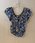 Poupette St Barth Blue Floral Smocked Flutter Sleeve Top Size M - image 3