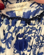 Poupette St Barth Blue Floral Smocked Flutter Sleeve Top Size M - image 4