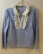 Zara Woman Embroidered Collar Striped Blouse Size S - image 2