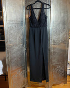 Aqua Beaded Deep V-Neck Gown Size 8 - front view