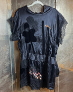 Black Patchwork Midi Dress - front view