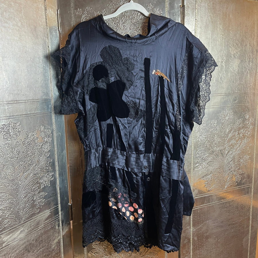 Black Patchwork Midi Dress - front view