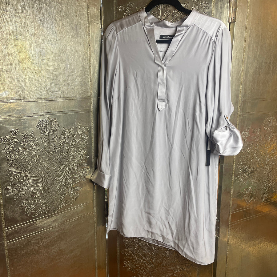 Alice & Trixie Silver Silk Henley Tunic Dress Size S - front view