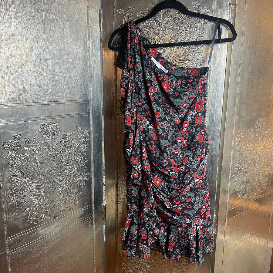 Veronica Beard Ballard Silk One-Shoulder Ruffled Mini Dress - front view