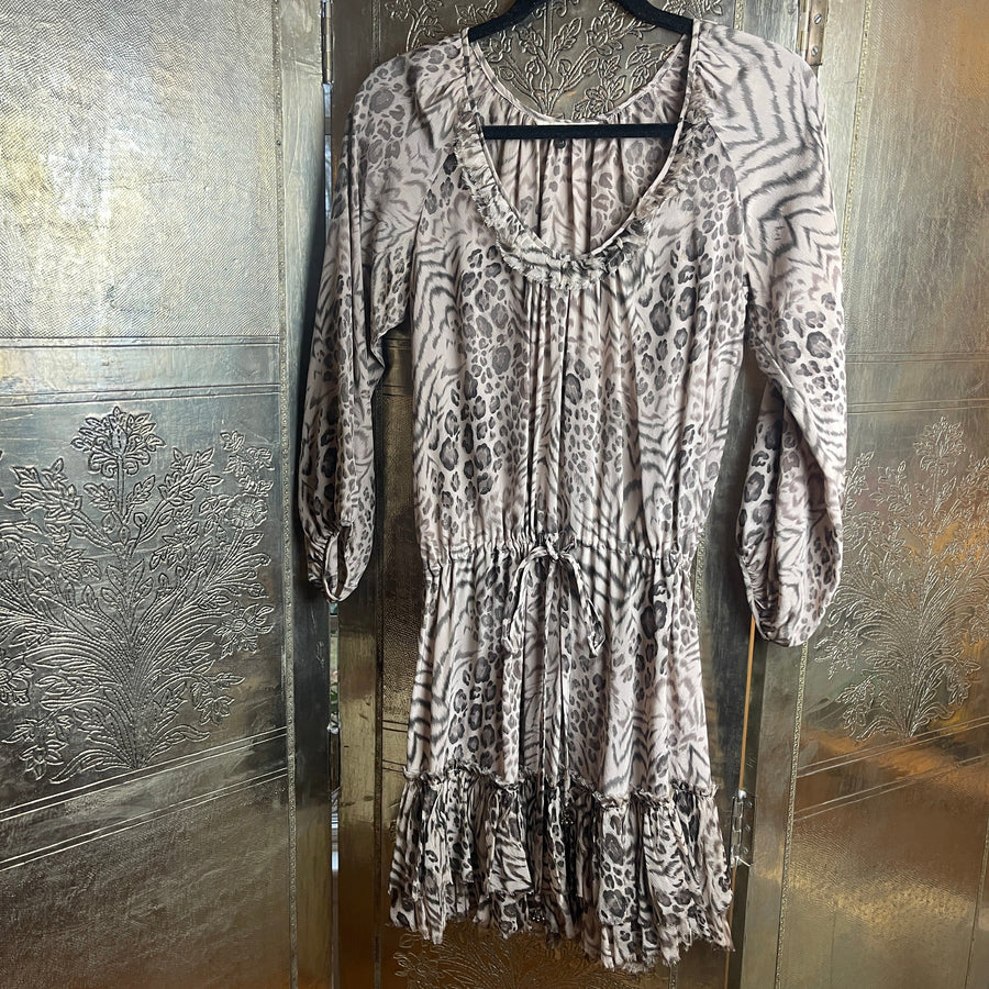 Rebecca Taylor Silk Animal Print Drawstring Dress - front view