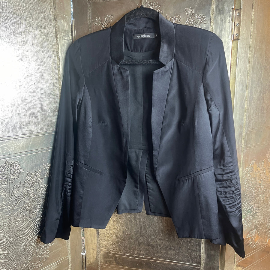Alice & Trixie Satin Lapel Ruched Sleeve Blazer Size S - front view