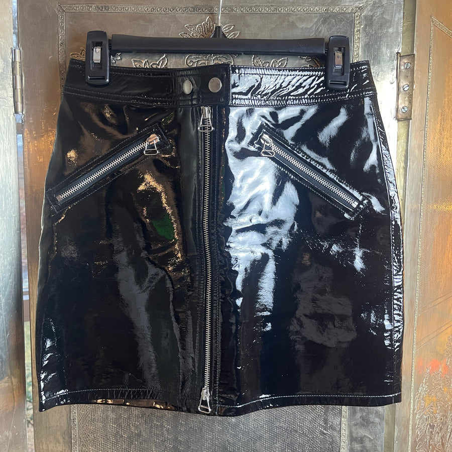 Rag & Bone JEAN Patent Leather Mini Racer Skirt Size 25 - front view
