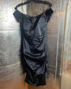 Dina Bar-El Black Off-the-Shoulder Ruched Satin Dress Size S - front view