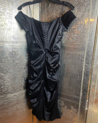 Dina Bar-El Black Off-the-Shoulder Ruched Satin Dress Size S - side view