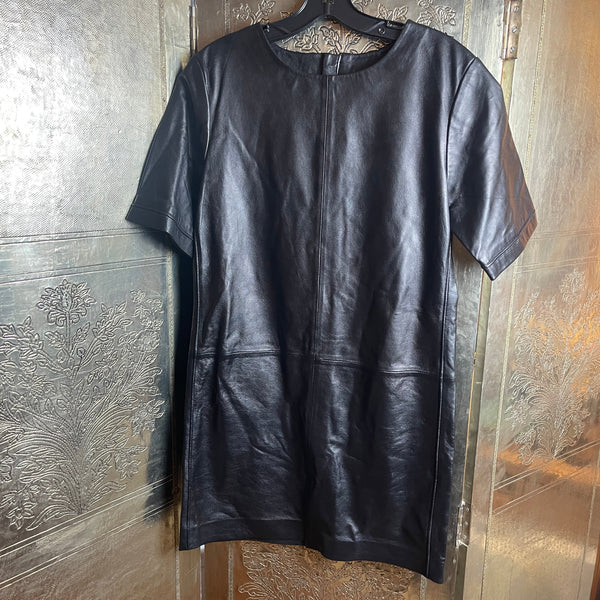 Muubaa Black Leather Shift Dress Size 10 - front view