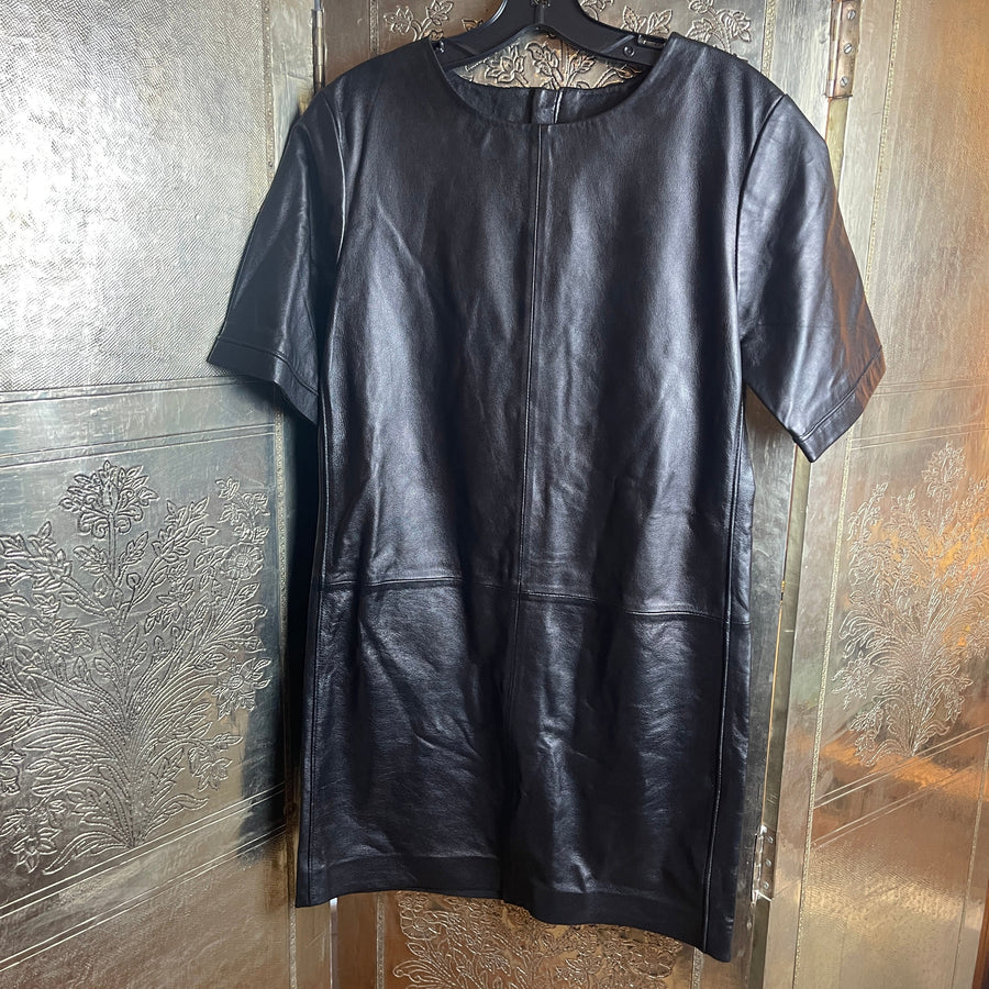 Muubaa Black Leather Shift Dress Size 10 - front view
