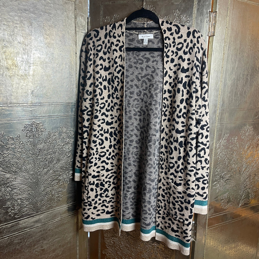 Wild Flower Leopard Print Cardigan Size XS - front view