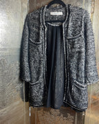 Zara Knit Open Fringe Tweed Jacket - front view