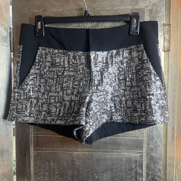 Alice & Trixie Silver Sequin Shorts Size S - front view