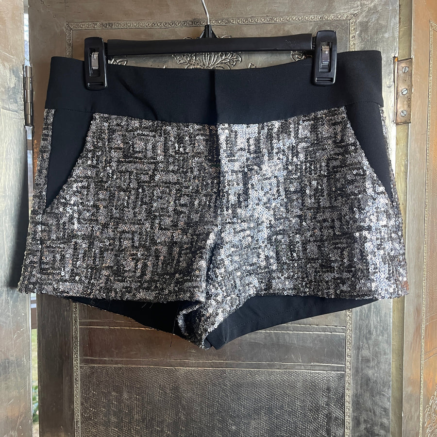 Alice & Trixie Silver Sequin Shorts Size S - front view