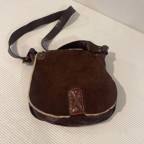Campomaggi Shearling Trim Suede Leather Crossbody Bag