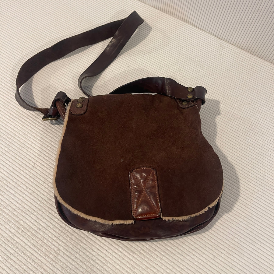 Campomaggi Shearling Trim Suede Leather Crossbody Bag