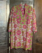 Gretchen Scott Pink Green Embroidered Floral Tunic Dress Size L image 1