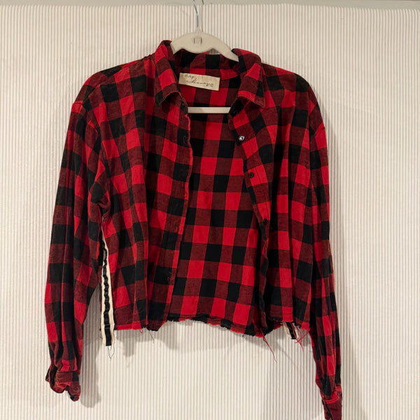 Vintage Havana Buffalo Plaid Cropped Lace-Up Flannel - Size S - front view