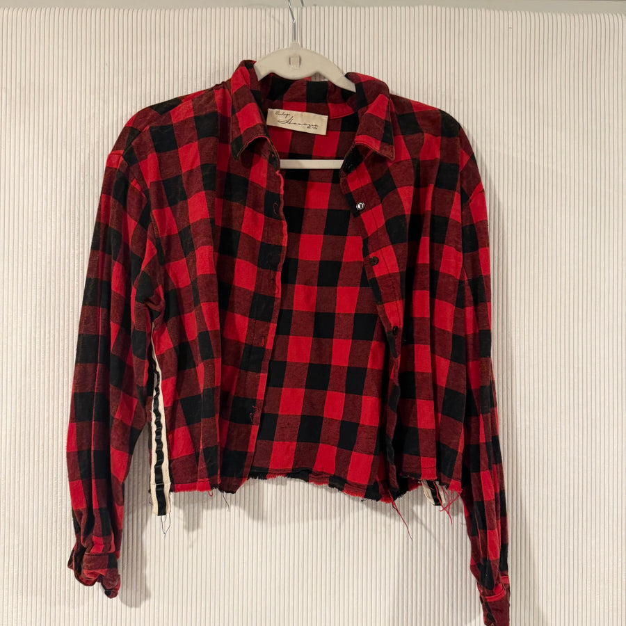 Vintage Havana Buffalo Plaid Cropped Lace-Up Flannel - Size S - front view