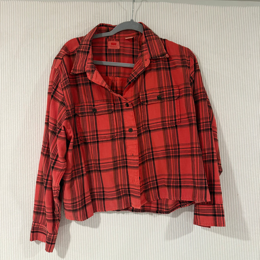 Levis Plaid Cropped Flannel Shirt - Size M - front view