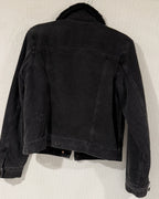 American Eagle Black Sherpa-Lined Denim Jacket - Size M - back view