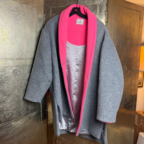 Dudley Stephens Reversible Gray and Hot Pink Blanket Coat Size S - front view
