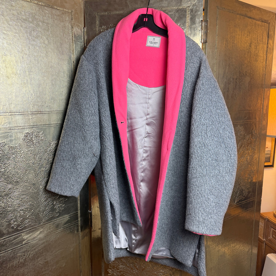 Dudley Stephens Reversible Gray and Hot Pink Blanket Coat Size S - front view