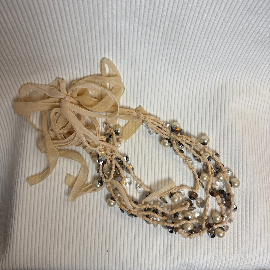Sequin NYC Bauble Bead Necklace Pink & Cream - front view