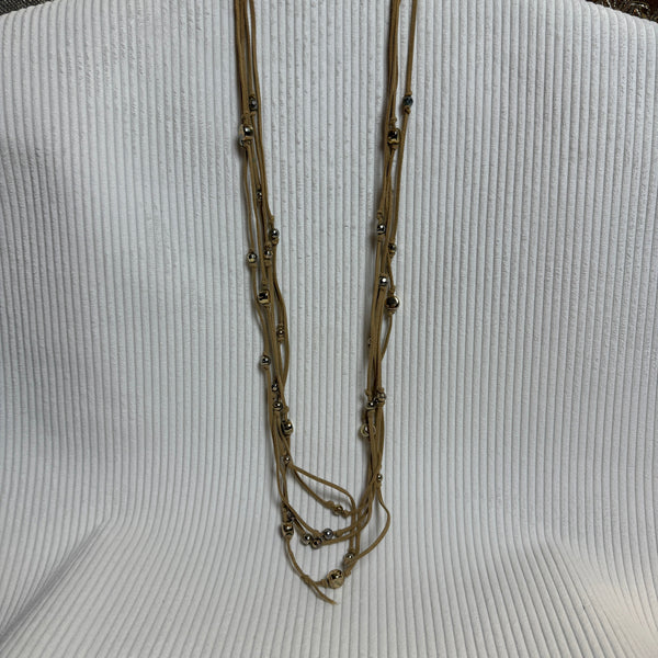 Multi-Strand Faux Suede Cord Beaded Necklace - front view