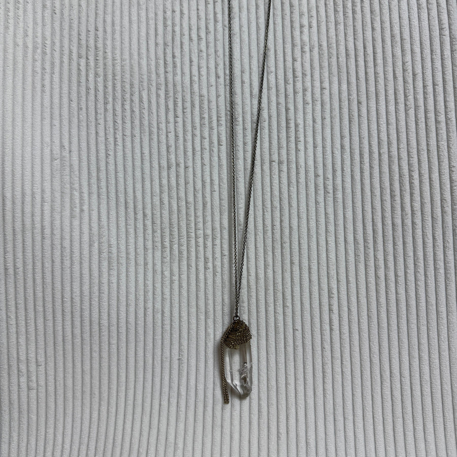 Clear Quartz Crystal Point Pendant Necklace - front view
