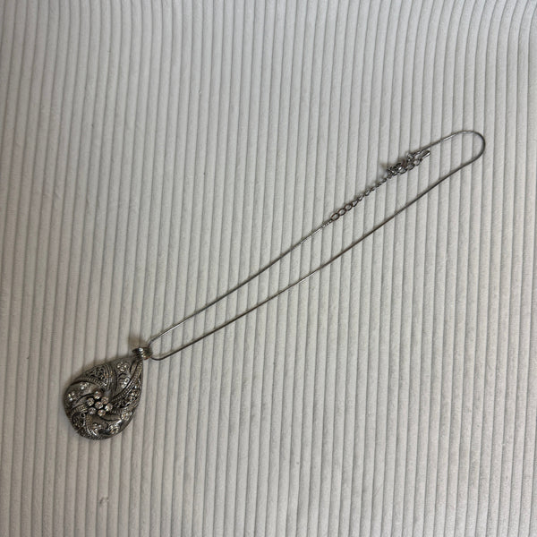 Sterling Silver Marcasite Teardrop Pendant Necklace - front view