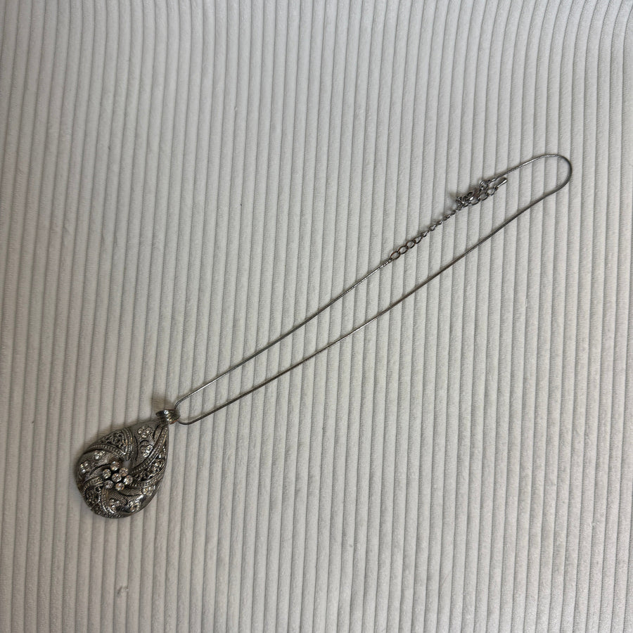 Sterling Silver Marcasite Teardrop Pendant Necklace - front view