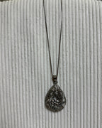Sterling Silver Marcasite Teardrop Pendant Necklace - back view