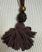 Brown Leather Tassel Pendant Necklace - back view