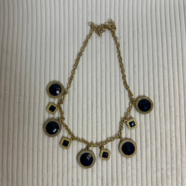 Vintage Gold-Tone Black Onyx Statement Necklace - front view
