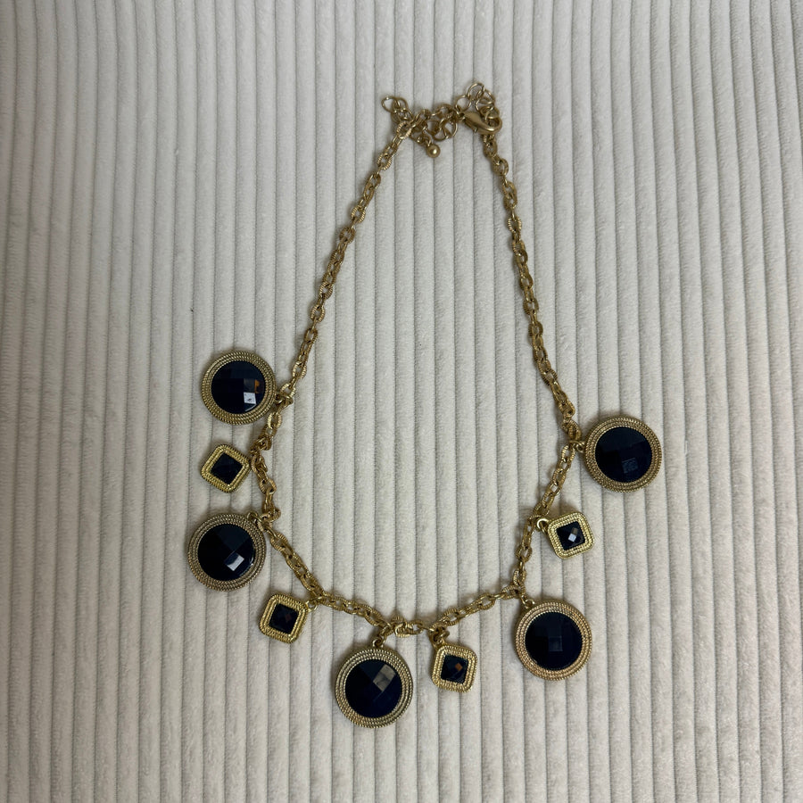 Vintage Gold-Tone Black Onyx Statement Necklace - front view