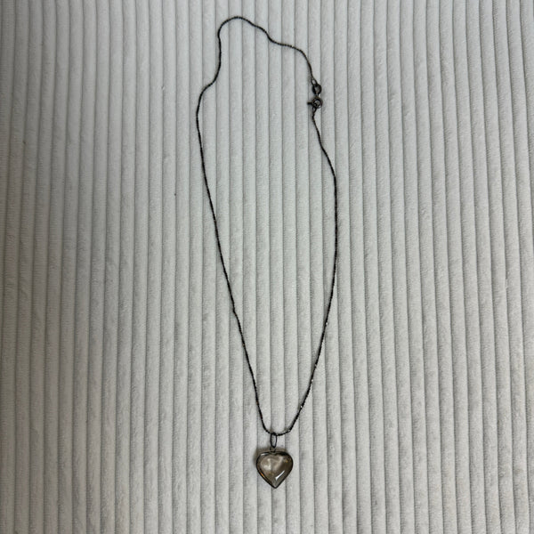 Vintage Sterling Silver Engraved Heart Pendant Necklace - front view