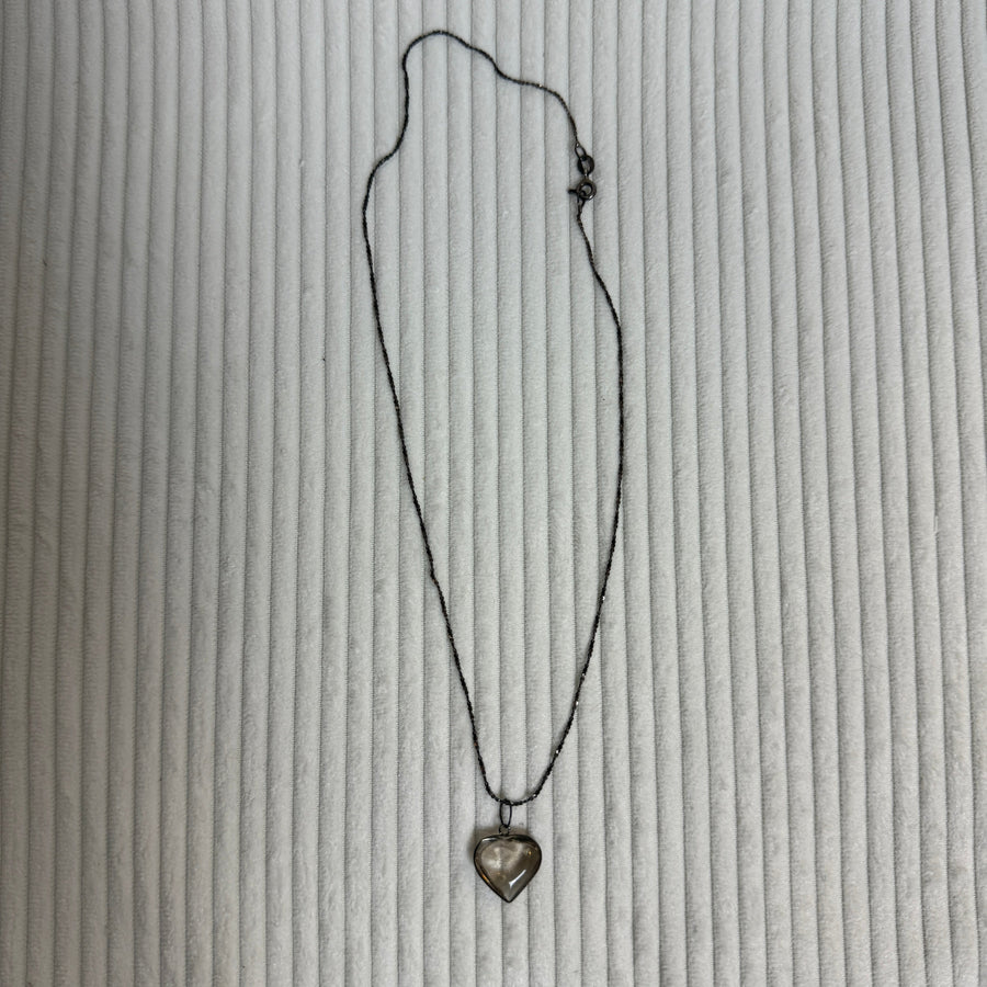 Vintage Sterling Silver Engraved Heart Pendant Necklace - front view