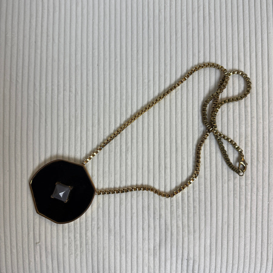 Black Onyx Geometric Pendant Necklace - front view