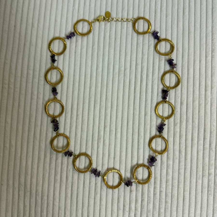 Gold-Tone Amethyst Circle Link Necklace - front view