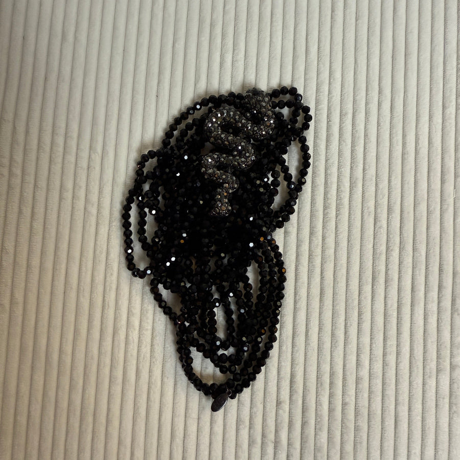 Black Beaded Snake Choker Necklace - front view