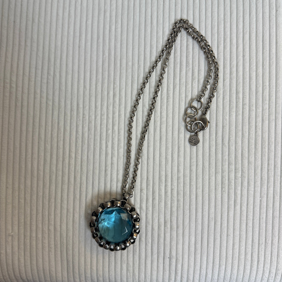 Brighton Twinkle Aqua Crystal Pendant Necklace - front view